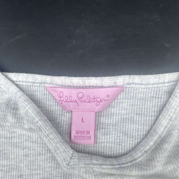 Lilly Pulitzer Women’s Seaspray Grey V Neck Adj Strap Ribbed Tank Top Sz L NEW - Picture 3 of 10